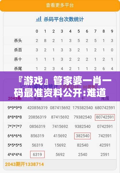 『游戏』管家婆一肖一码最准资料公开:难道不值得你参与其中？bilibili