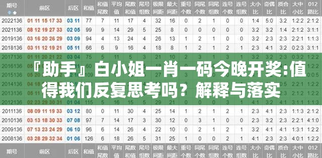 『助手』白小姐一肖一码今晚开奖:值得我们反复思考吗？解释与落实